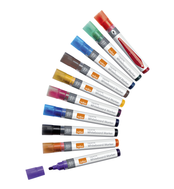 Whiteboardmarker Nobo Liquid ink rond assorti 3mm 10stuks afbeelding