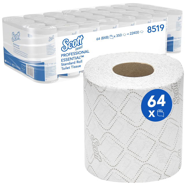Toiletpapier Scott Essential 2-laags 350 vel wit 8519 afbeelding