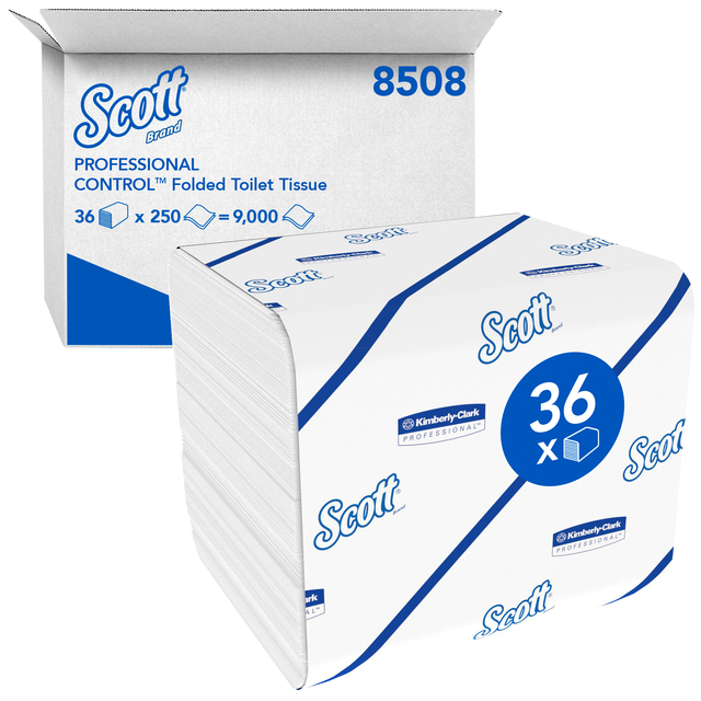 Toiletpapier Scott Control gevouwen 2-laags 110x186mm wit 8508 afbeelding