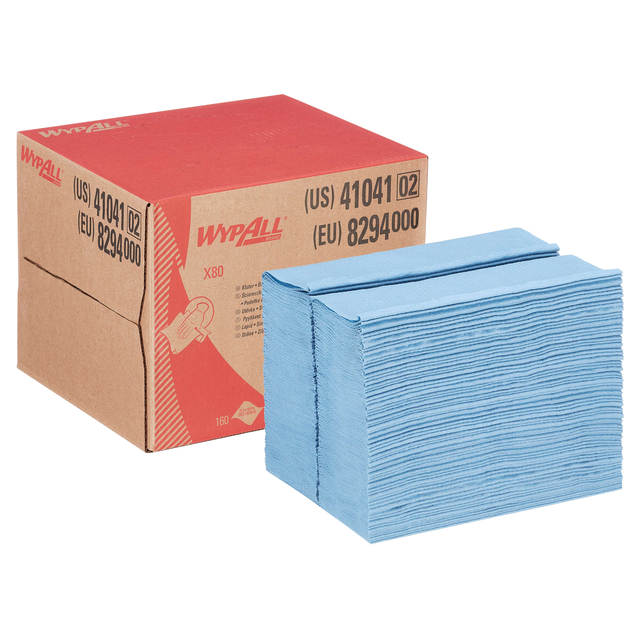 Poetsdoek WypAll X80 PowerClean 28,2x42,70cm 160 vel draagdoos blauw 8294 afbeelding