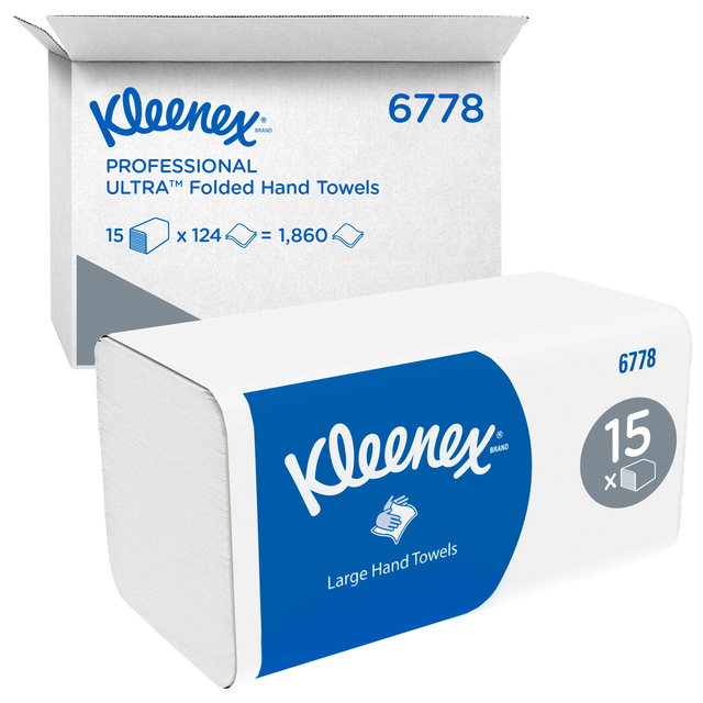 Handdoek Kleenex Ultra i-vouw 2-laags 215x318mm 15x124 vel wit 6778 afbeelding