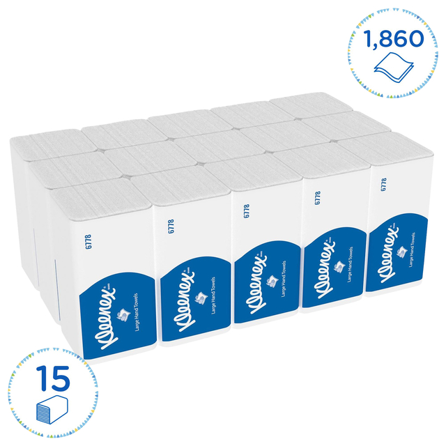 Handdoek Kleenex Ultra i-vouw 2-laags 215x318mm 15x124 vel wit 6778 — Foto 2 van 2