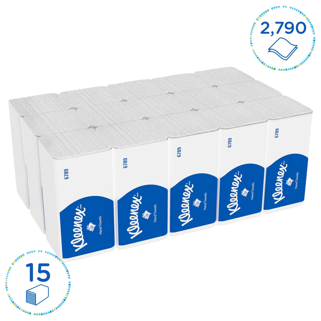 Handdoek Kleenex i-vouw 2-laags 215x212mm 15x186 vel wit 6789 — Foto 2 van 2
