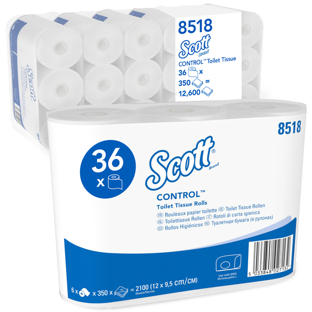 Toiletpapier Scott Control 3-laags 350 vel wit 8518 afbeelding