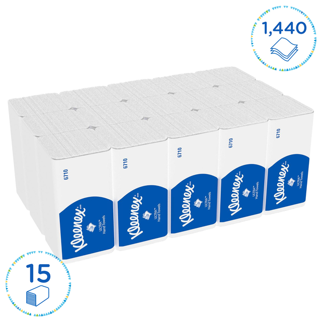 Handdoek Kleenex Ultra i-vouw 3-laags 215x318mm 15x96 vel wit 6710 — Foto 2 van 2