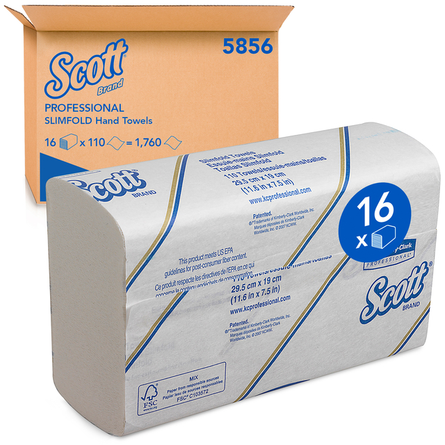 Handdoek Scott Slimfold m-vouw 1-laags 190x300mm 16x110 vel wit 5856 afbeelding