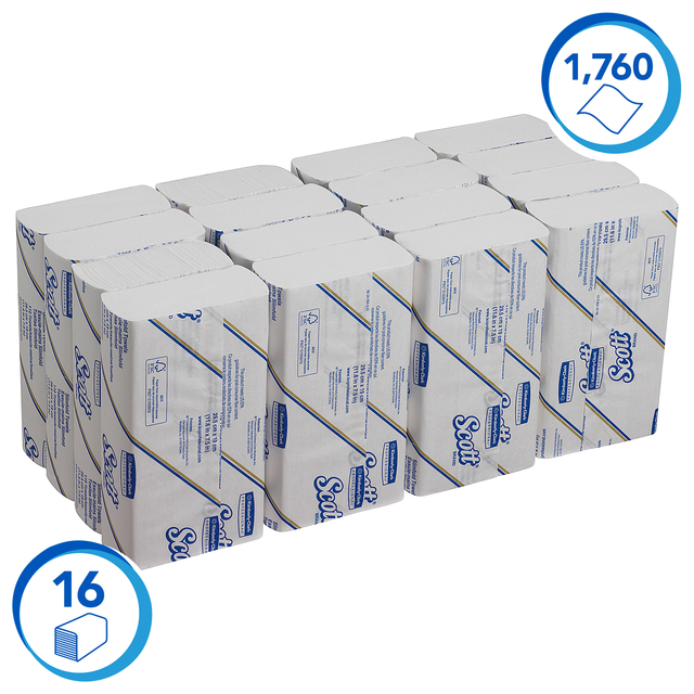 Handdoek Scott Slimfold m-vouw 1-laags 190x300mm 16x110 vel wit 5856 — Foto 2 van 2