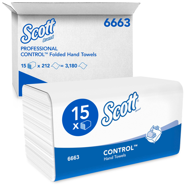 Handdoek Scott Control i-vouw 1-laags 215x315mm 15x212 vel wit 6663 afbeelding