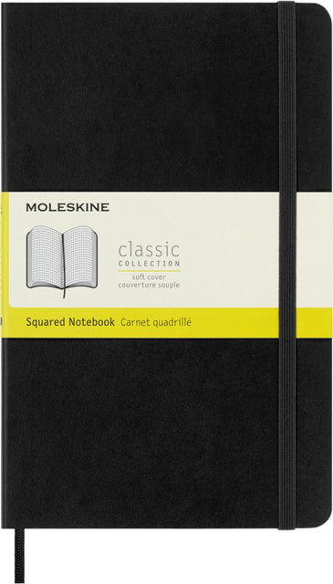 Notitieboek Moleskine large 130x210mm ruit 5x5mm soft cover zwart afbeelding