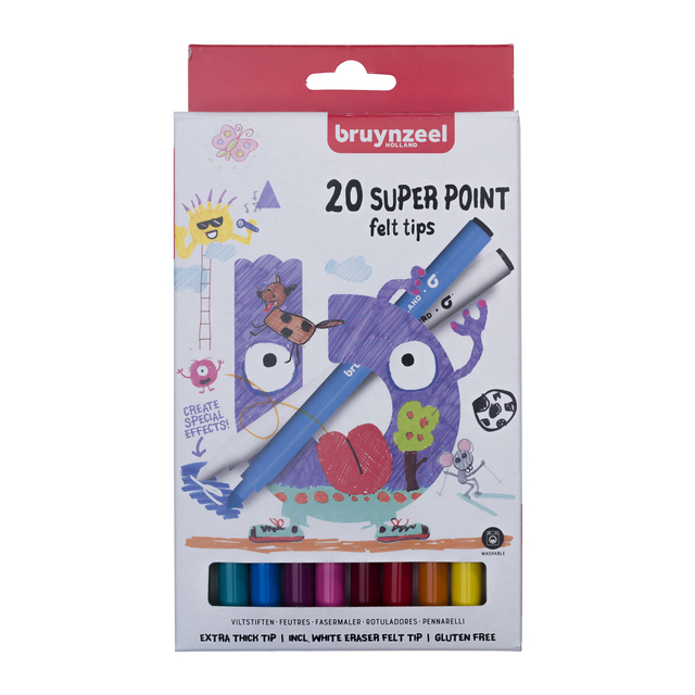 Viltstift Bruynzeel Kids Super Point set à 20 kleuren afbeelding
