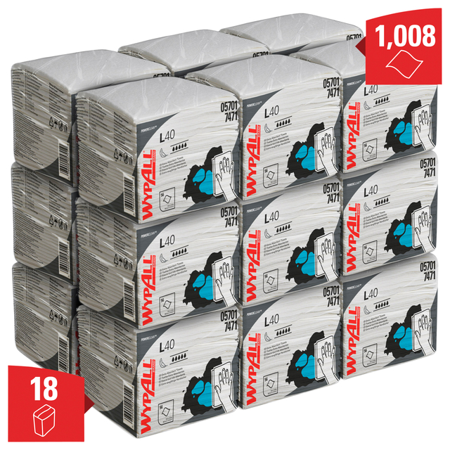 Reinigingsdoek WypAll L40 PowerClean 1-laags 18x56 vel wit 7471 — Foto 2 van 2