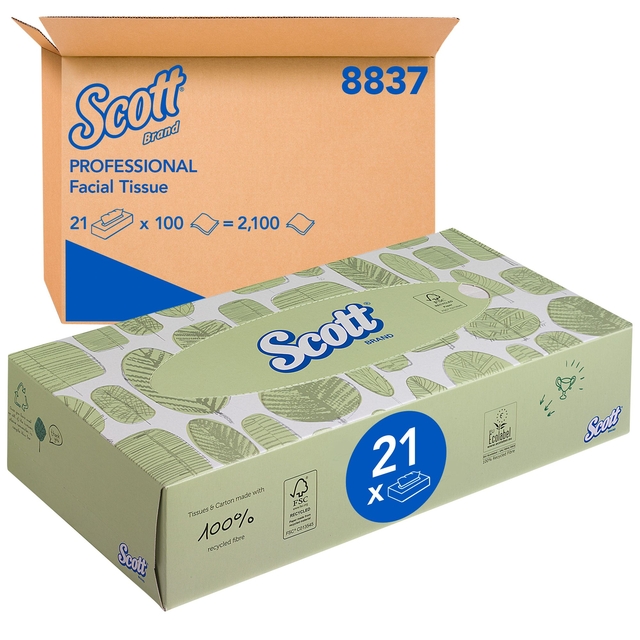 Facial tissues Scott 2-laags 100 vel wit 8837 afbeelding