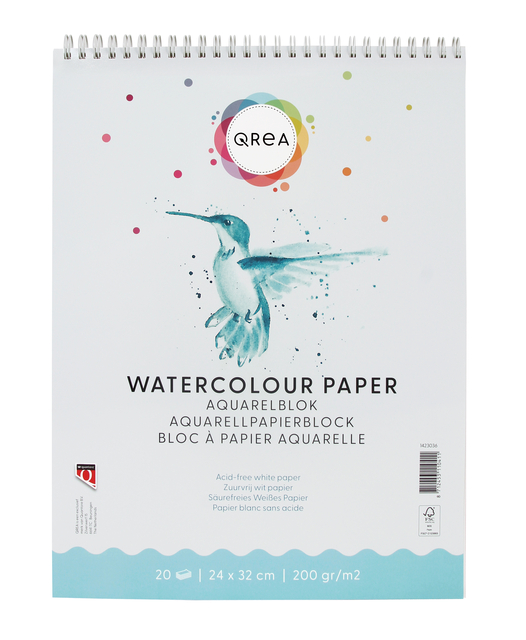 Aquarelblok Qrea 24x32 20 vel 200gr spiraal afbeelding