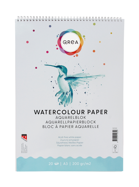Aquarelblok Qrea A3 20 vel 200gr spiraal afbeelding