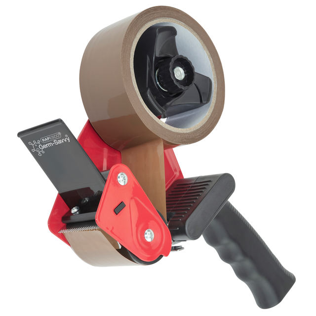 Verpakkingstape dispenser Rapesco Germ-Savvy 960 antibacterieel met bruine tape zwart afbeelding