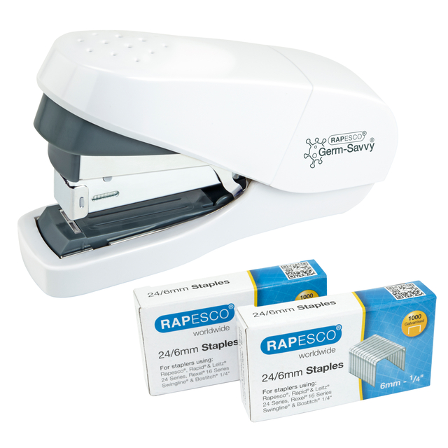 Nietmachine Rapesco Germ-Savvy ECO Less Effort Flat Clinch antibacterieel 24/6mm wit afbeelding