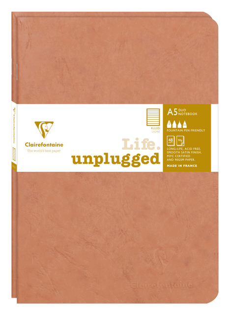 Schrift Clairefontaine A5 lijn 96 pagina&apos;s 90gr bruin seal à 2 stuks afbeelding