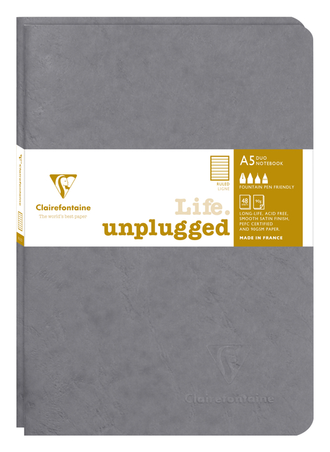 Schrift Clairefontaine A5 lijn 96 pagina&apos;s 90gr grijs seal à 2 stuks afbeelding