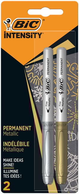 Viltstift Bic Intensity rond perm F mtl zilver en goud blister à 2st afbeelding
