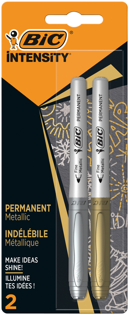 Viltstift Bic Intensity rond permanent fine metallic zilver en goud blister à 2 stuks afbeelding