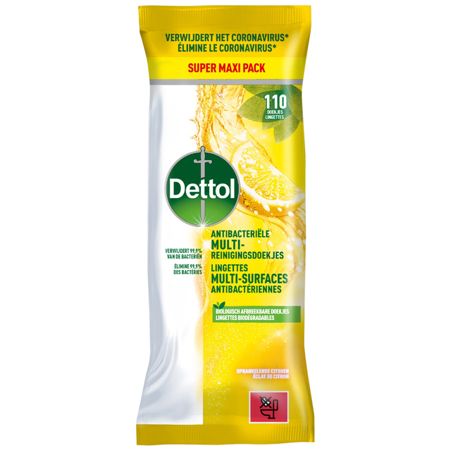 Reinigingsdoekjes Dettol antibacterieël Citrus 110 stuks afbeelding