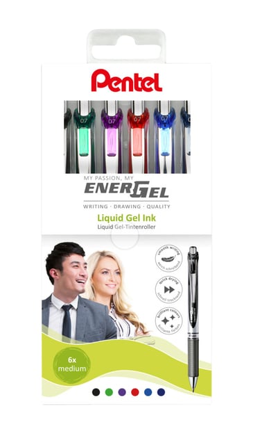 Gelschrijver Pentel BL77 Energel medium assorti 6 stuks afbeelding