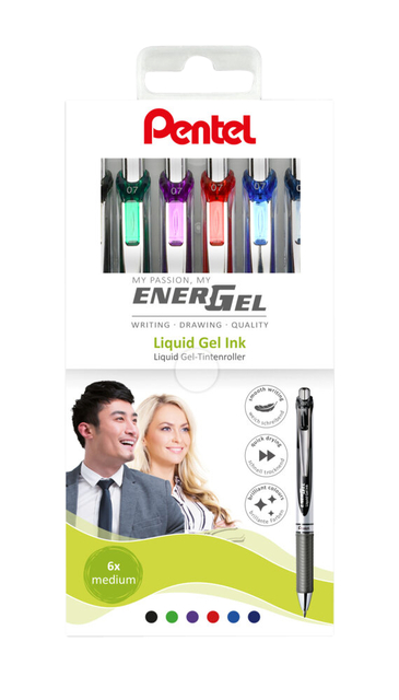 Gelschrijver Pentel BL77 Energel medium assorti etui à 6 stuks afbeelding