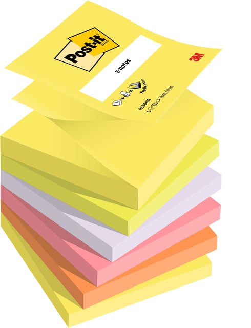 Post-it Memoblok 3M Z-Note R330 76x76mm ass kleur 6 stuks