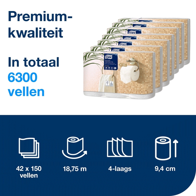 Toiletpapier Tork T4 Premium 4-laags 150 vel wit 110406 — Foto 2 van 2