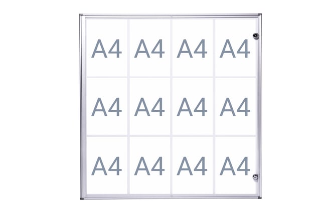 Binnenvitrine wand MAULextraslim whiteboard 12xA4 met slot afbeelding