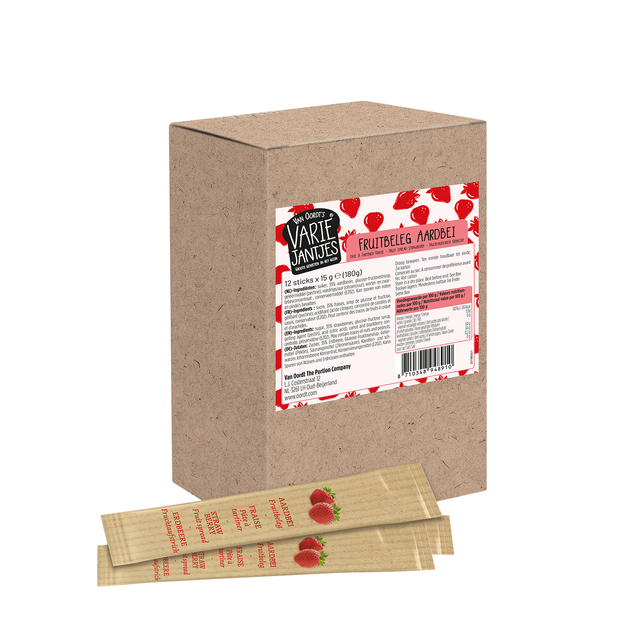 Fruitbeleg van Oordt VarieJantjes aardbeien 12x15 gram sticks afbeelding