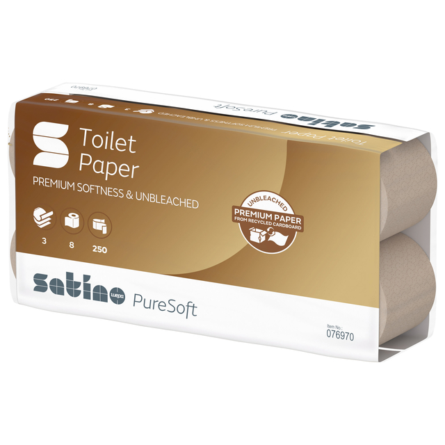 Toiletpapier Satino MT1 PureSoft 3-laags 250 vel naturel 076970 afbeelding