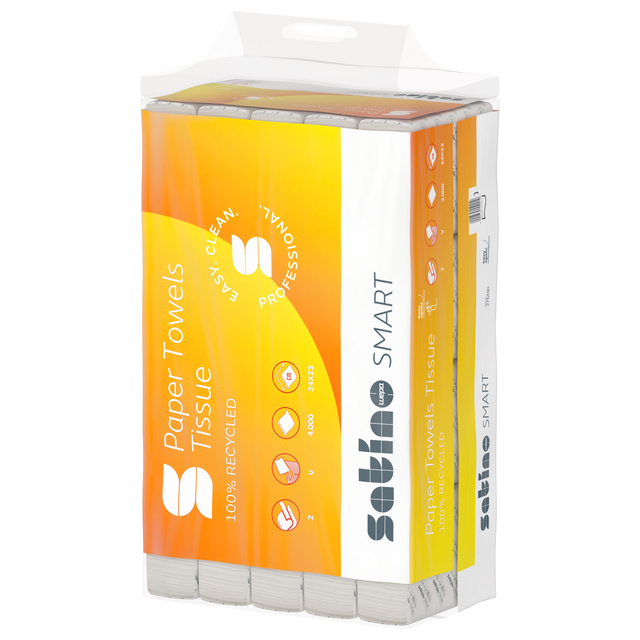 Handdoek Satino Smart PT3 V-vouw 2-laags 240x230mm 20x200vel wit 276490 afbeelding