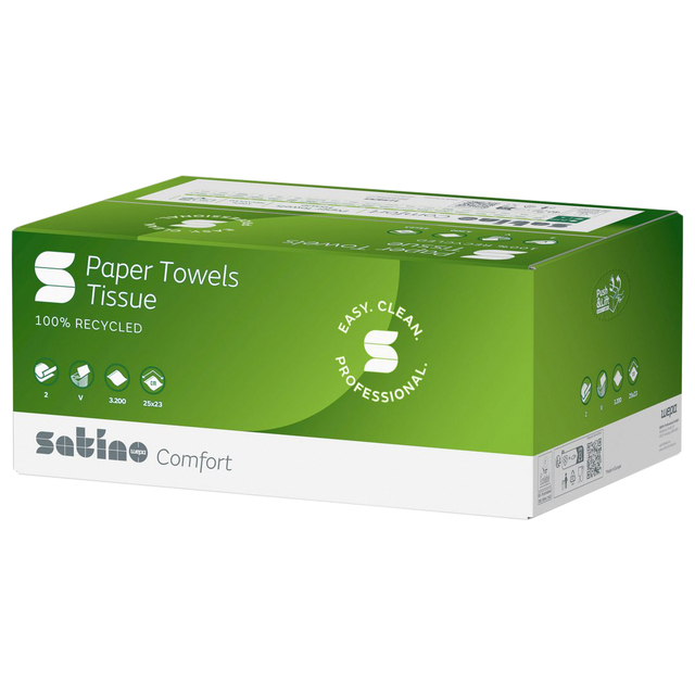 Handdoek Satino Comfort PT3 V-vouw 2-laags 250x230mm 20x160vel wit 277200 afbeelding