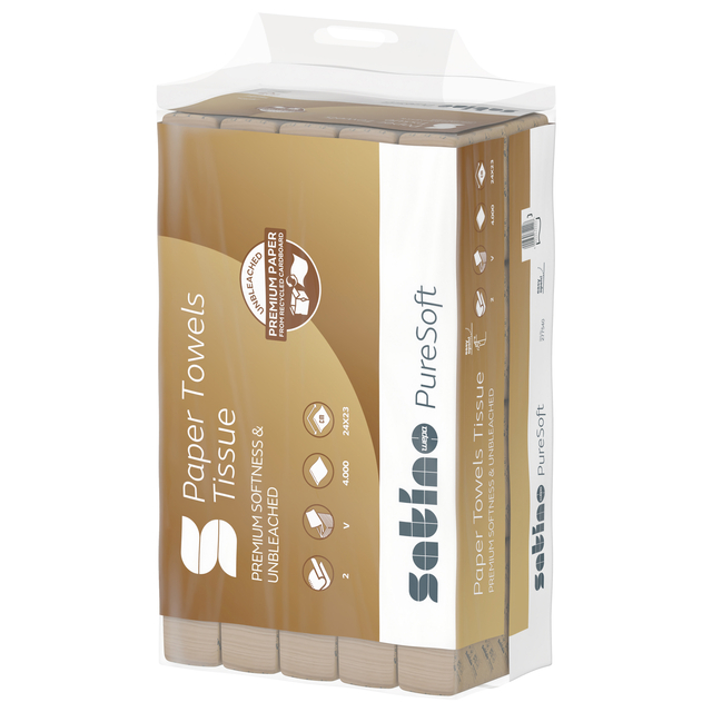 Handdoek Satino PureSoft PT3 V-vouw 2-laags 240x230mm 20x200vel naturel 277540 afbeelding