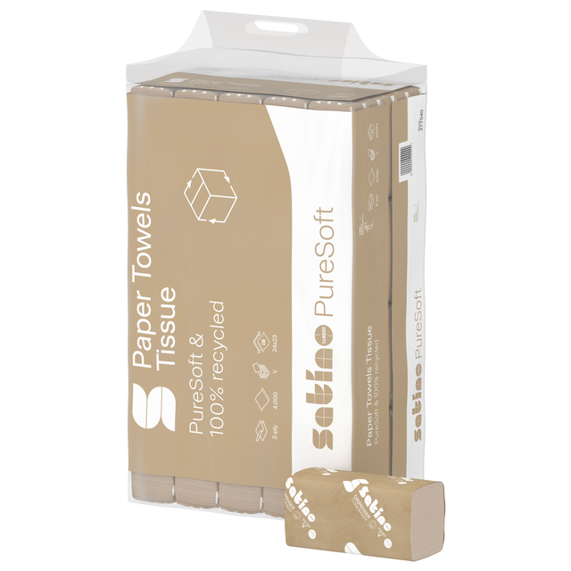 Handdoek Satino PureSoft PT3 V-vouw 2-laags 240x230mm 20x200vel naturel 277540