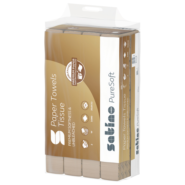 Handdoek Satino PureSoft PT2 W-vouw 2-laags 206x320mm 25x120vel naturel 277520 afbeelding