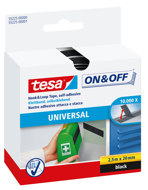 Klittenband tesa® On & Off Zelfklevend 2.5mx20mm zwart afbeelding