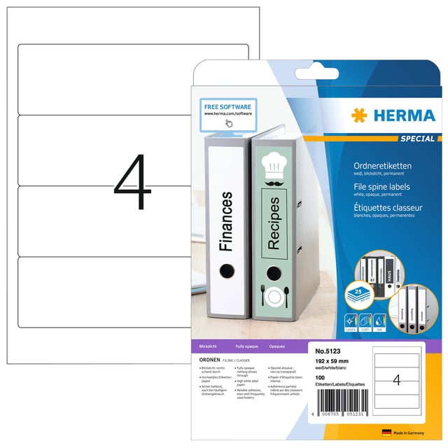 Rugetiket HERMA 5123 192x59mm zelfklevend wit 100 etiketten afbeelding