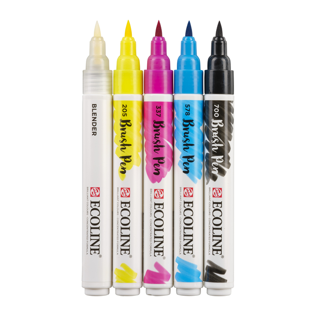Brushpen Talens Ecoline set à 5 stuks primair — Foto 2 van 2