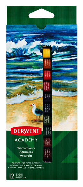 Aquarelverf Derwent Academy blister à 12 tubes à 12ml assorti afbeelding