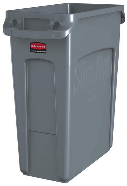 Afvalbak Rubbermaid Slim Jim Vented met luchtsleuven 60liter grijs afbeelding
