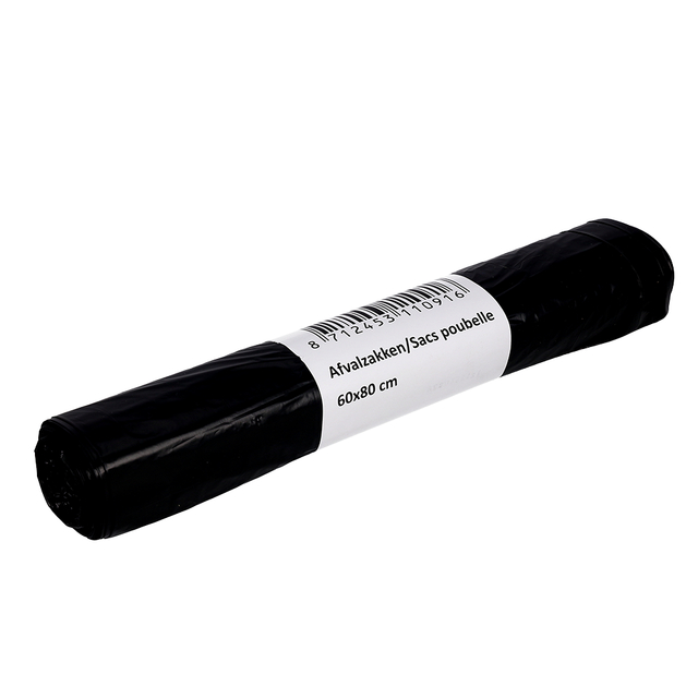 Afvalzak Cleaninq 60x80cm HDPE T23 60L zwart rol à 20 stuks afbeelding