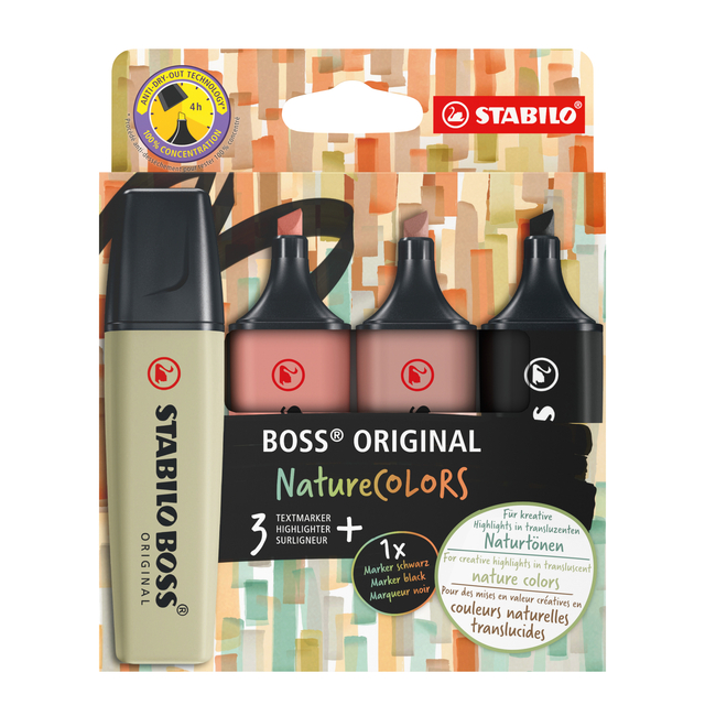 Markeerstift STABILO Boss 70/4 nature colors etui à 4 stuks afbeelding