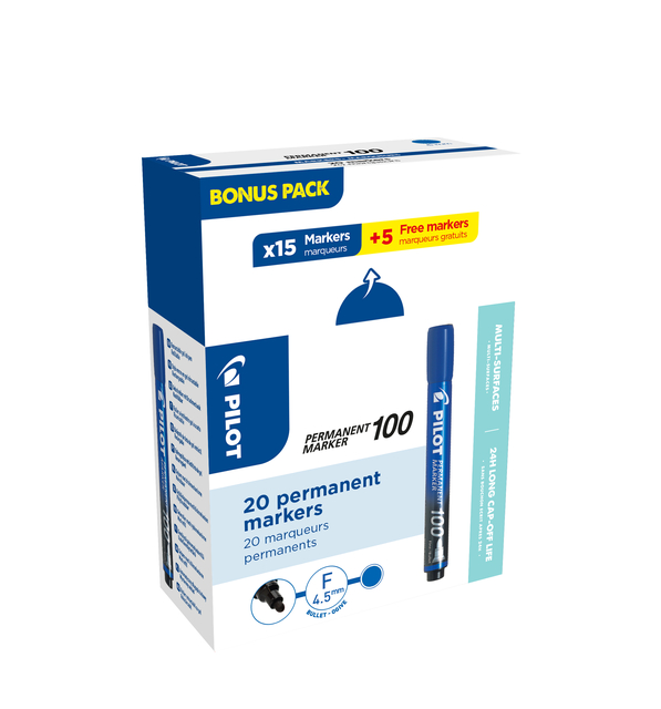 Viltstift PILOT 100 rond fijn blauw doos à 15+5 gratis afbeelding