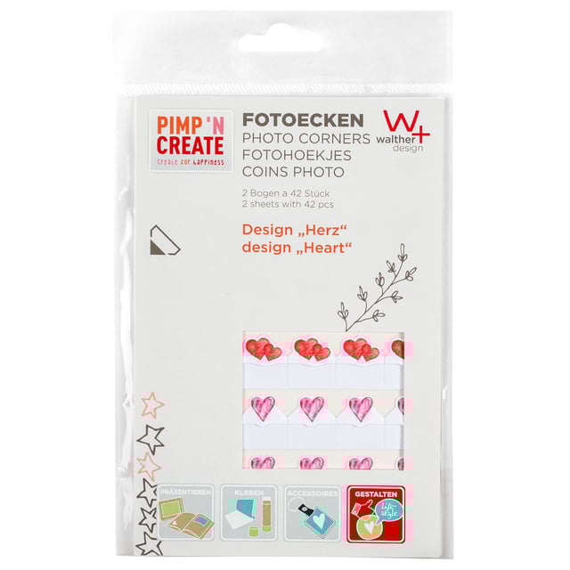 Fotohoeken walther design hartjes 2 vellen à 42 stuks afbeelding