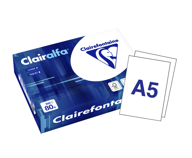 Kopieerpapier Clairefontaine Clairalfa A5 80gr wit 500 vel — Foto 2 van 2