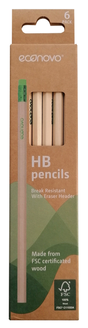 Econovo Potlood HB met gumtop blisterà 6 stuks