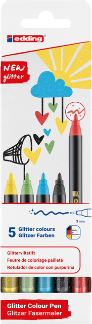 Fineliner edding 1200 fijn glitter assorti set à 5 stuks afbeelding