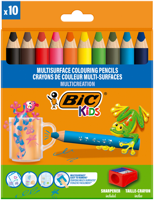 Kleurpotloden BicKids Multi Surface inclusief puntenslijper assorti pak à 10 stuks afbeelding